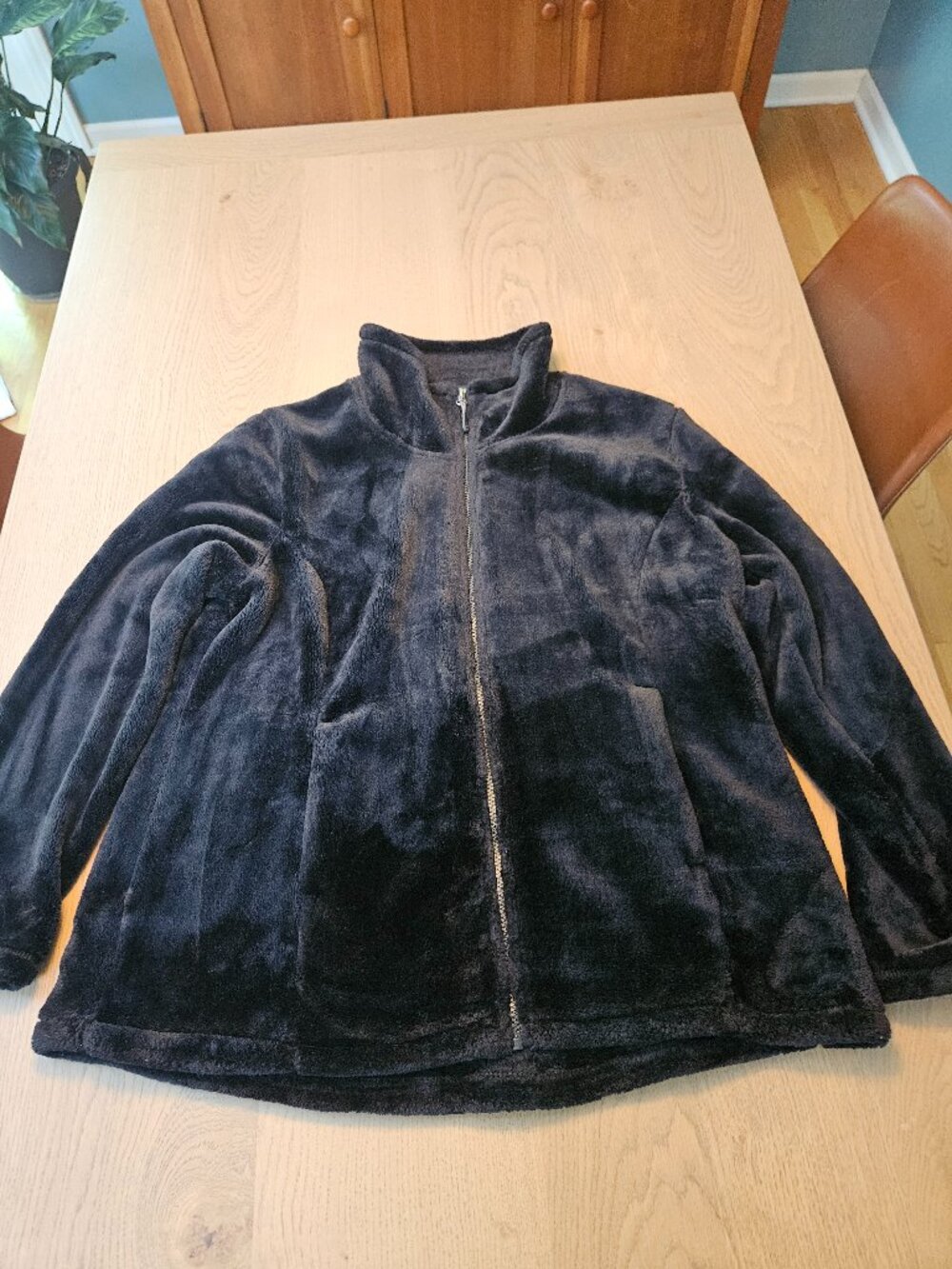 32 Degrees Heat XL Black Plush Faux Fur Fleece Full Zip Jacket Cozy Soft